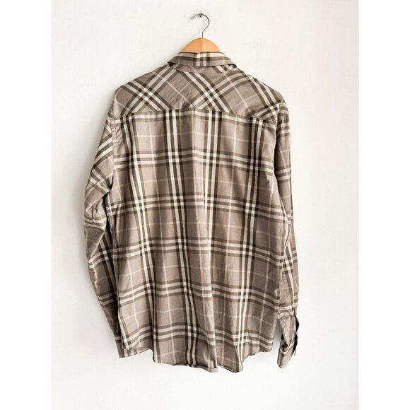 Burberry Grey Plaid Novacheck Men's Button Down Shirt L - Picture 3 of 5